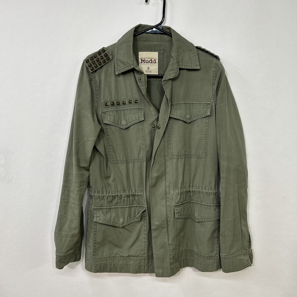 Mudd Army Green Utility Jacket Studded Military Shacket Grunge Streetwear‎ S